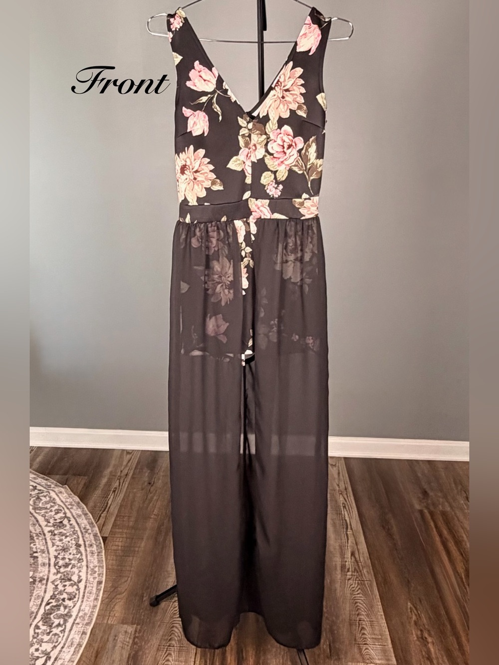 Charlotte Russe Y2K Floral Sheer Overlay Romper Maxi Jumpsuit Boho Whimsigoth S